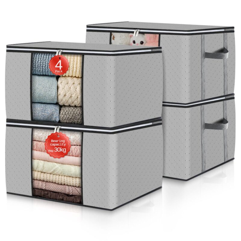 GoMaihe Clothes Storage Bags 6 Pack, Foldable Storage Bins Closet Organizers Stackable Containers with Reinforced Handles and Lids, Polka Dots Gray