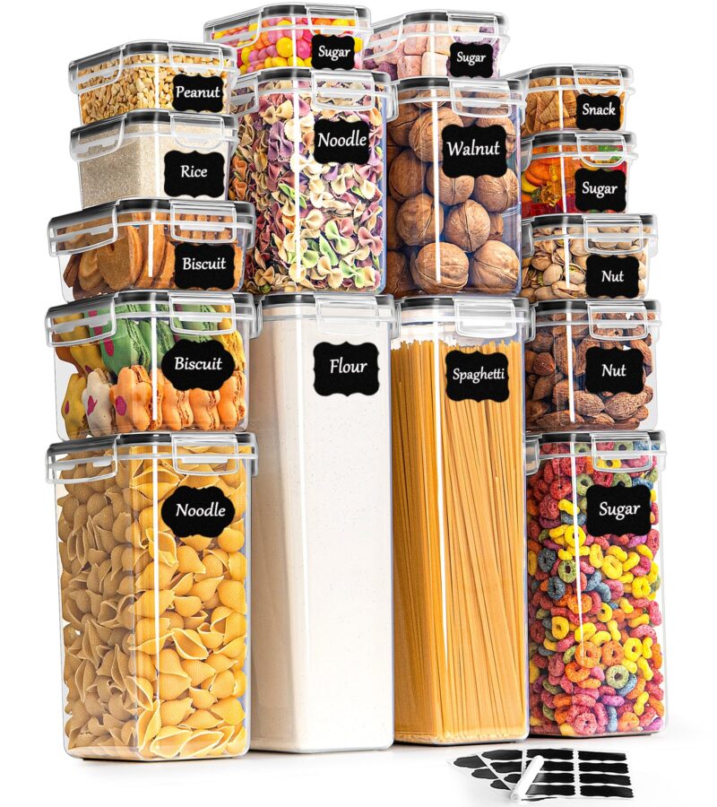 GoMaihe Storage Containers 16 Set, Kitchen Storage Box Airtight Plastic Containers with Lids, Storage Jars for Storing Pasta, Cereal, Rice, Flour, and Pet Food