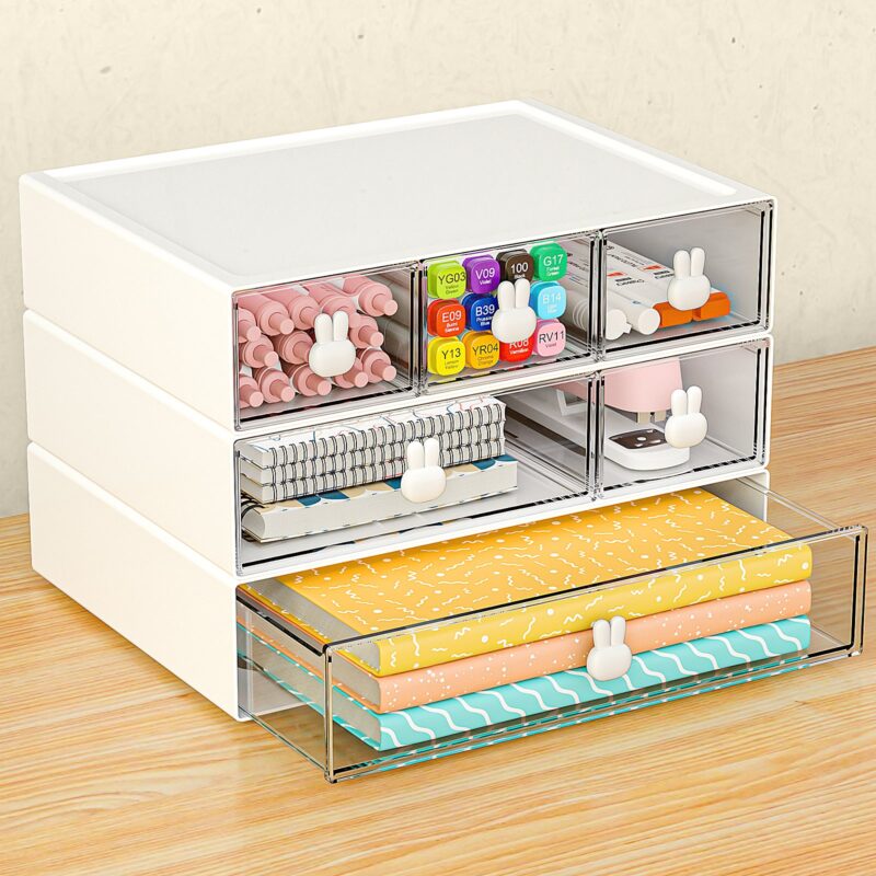 GoMaihe 3pcs Stackable Desk Organizer with Drawers Multifunctional Organizer Box(M)